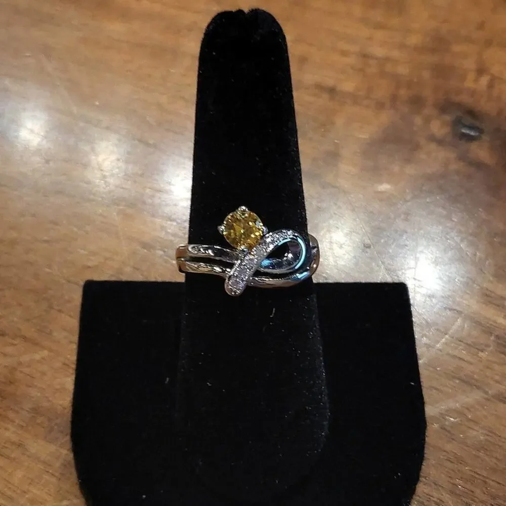 Fashion ring faux diamond's & yellow stone | size 7.5